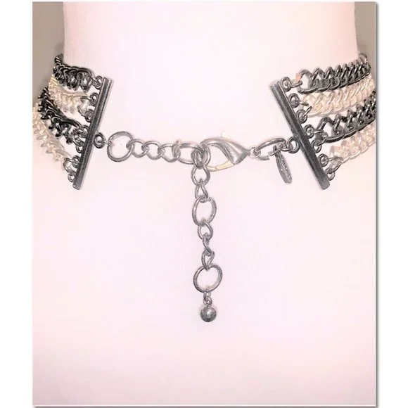 Express Silver Gunmetal Beaded Bib Statement Necklace EUC - Picture 3 of 4